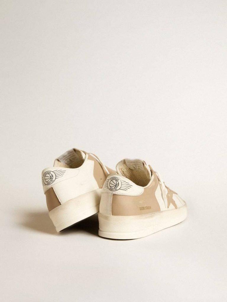 Men Men's Stardan In White And Beige Leather With Beige Star And White Heel Tab White And Beige Golden Goose Stardan