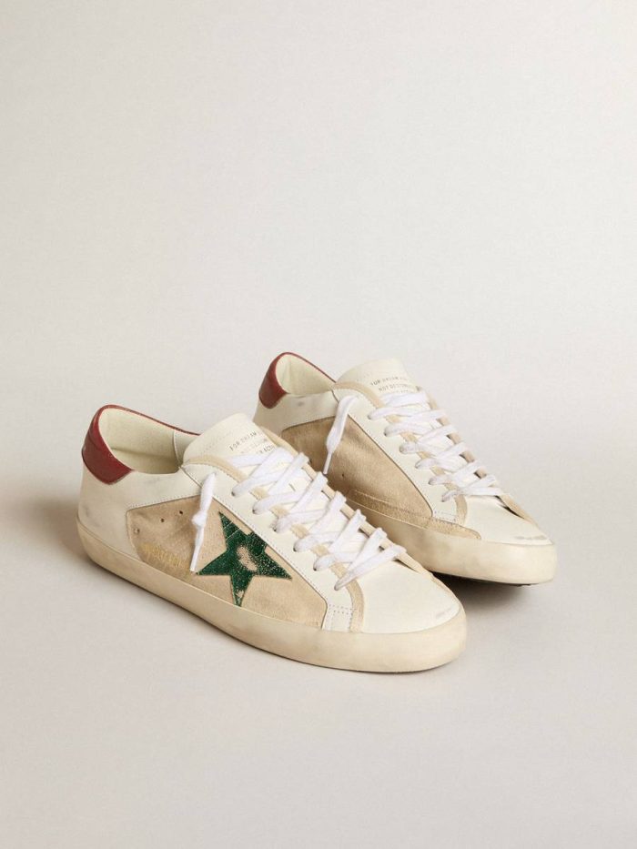 Men Men's Super-Star Ltd In Suede With Green Metallic Star And Red Heel Tab Golden Goose Super-Star