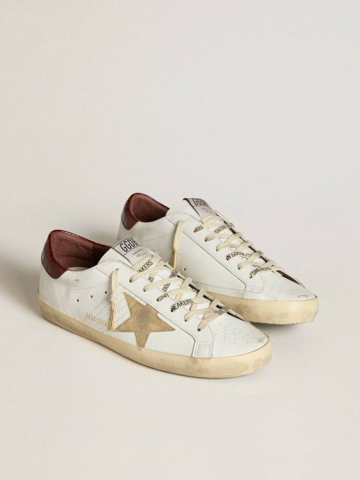 Men Men's Super-Star With Sand Suede Star And Red Croc-Print Leather Heel Tab Super-Star Golden Goose White