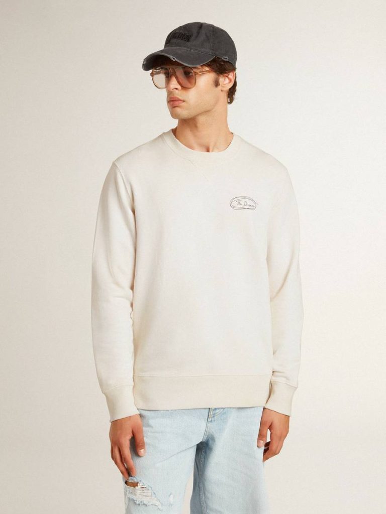 Men Men's Sweatshirt In Worn White With Print Golden Goose Worn White Sweatshirts