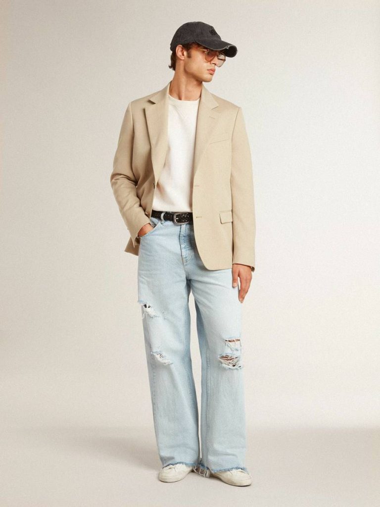 Men Men's Sweatshirt In Worn White With Print Golden Goose Worn White Sweatshirts