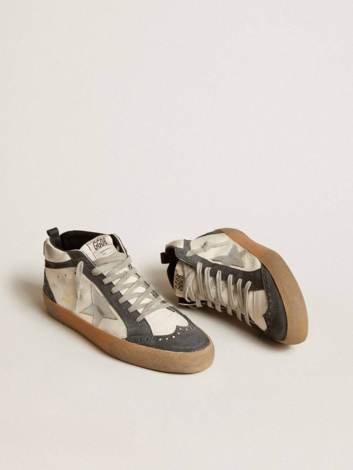 Men Mid Star In Nappa Leather With Silver Leather Star And Black Suede Flash Mid Star Golden Goose
