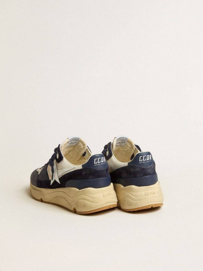 Men Running Sole Running Sole In Cream Mesh And Blue Leather With A White Leather Star Golden Goose