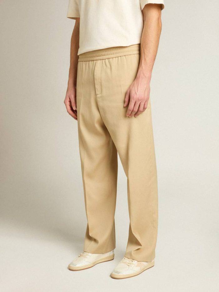 Men Sand Golden Goose Jeans & Pants Men’s Sand-Colored Joggers With Pocket On The Back