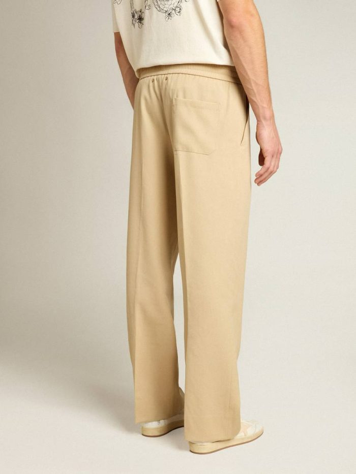 Men Sand Golden Goose Jeans & Pants Men’s Sand-Colored Joggers With Pocket On The Back