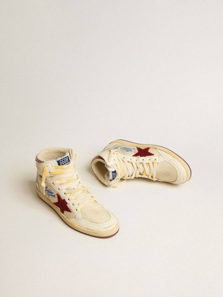 Men Sky-Star In Beige Nylon And Nappa With Pomegranate Suede Star Sky-Star Golden Goose