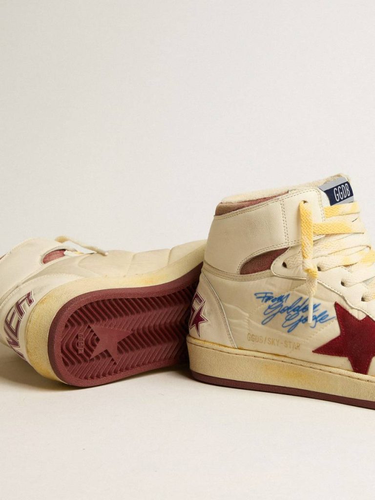 Men Sky-Star In Beige Nylon And Nappa With Pomegranate Suede Star Sky-Star Golden Goose