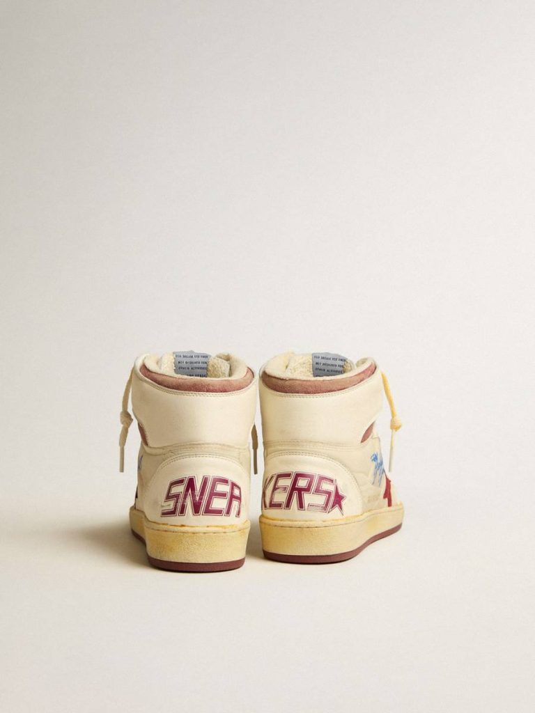 Men Sky-Star In Beige Nylon And Nappa With Pomegranate Suede Star Sky-Star Golden Goose