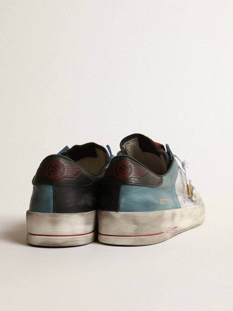 Men Stardan Golden Goose Men's Stardan In Distressed Mesh And Petrol-Colored Upper