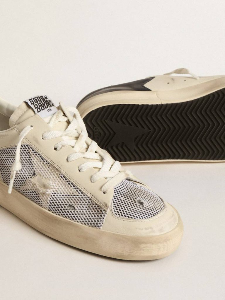 Men Stardan In White Leather And Mesh With White Leather Star Stardan Golden Goose