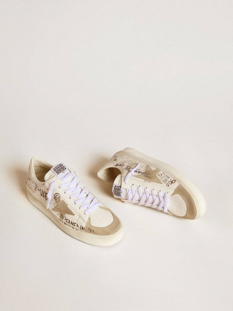 Men Stardan Stardan In Leather With All-Over Lettering And Ice-Gray Suede Star Golden Goose