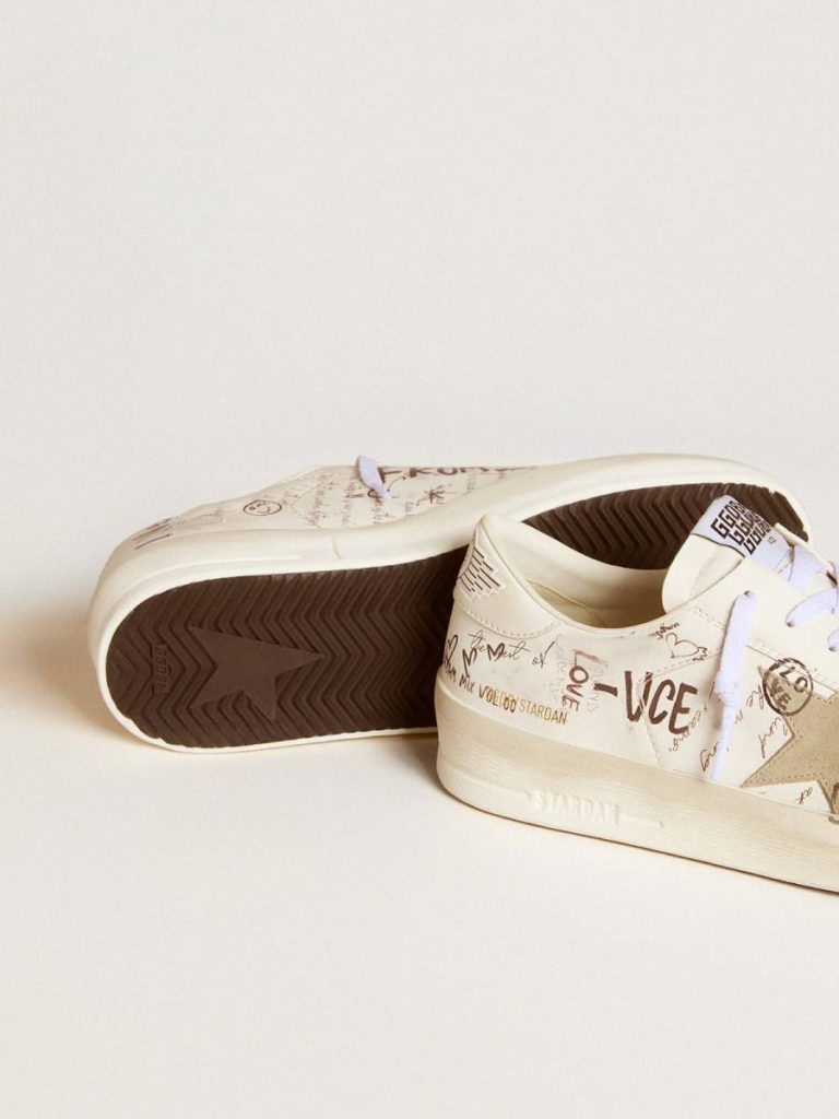 Men Stardan Stardan In Leather With All-Over Lettering And Ice-Gray Suede Star Golden Goose