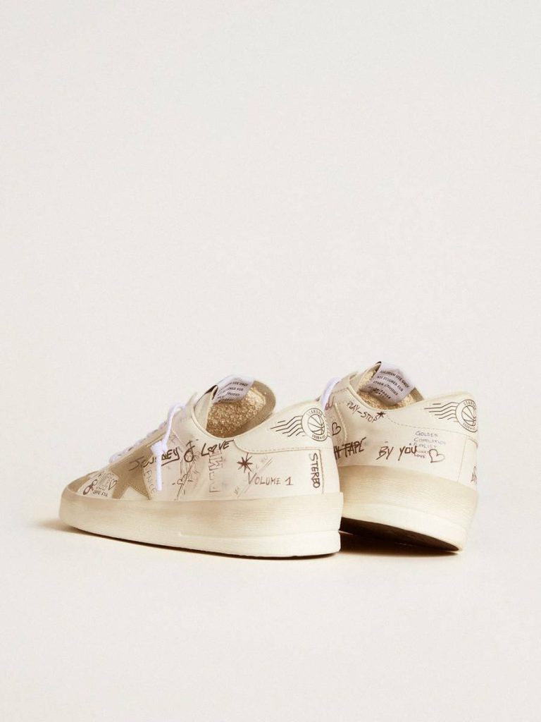 Men Stardan Stardan In Leather With All-Over Lettering And Ice-Gray Suede Star Golden Goose