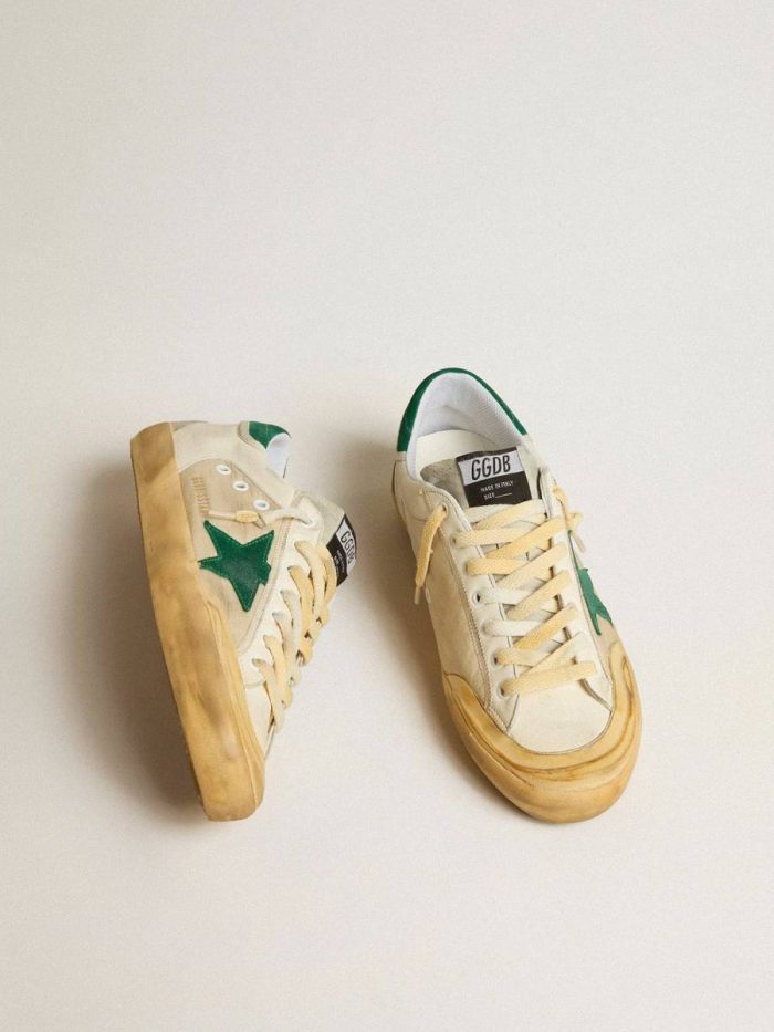 Men Super-Star Golden Goose Men's Super-Star Penstar In Nappa And Nylon With Green Suede Star And Heel Tab