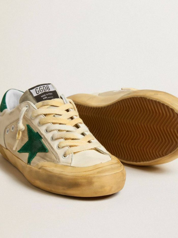 Men Super-Star Golden Goose Men's Super-Star Penstar In Nappa And Nylon With Green Suede Star And Heel Tab