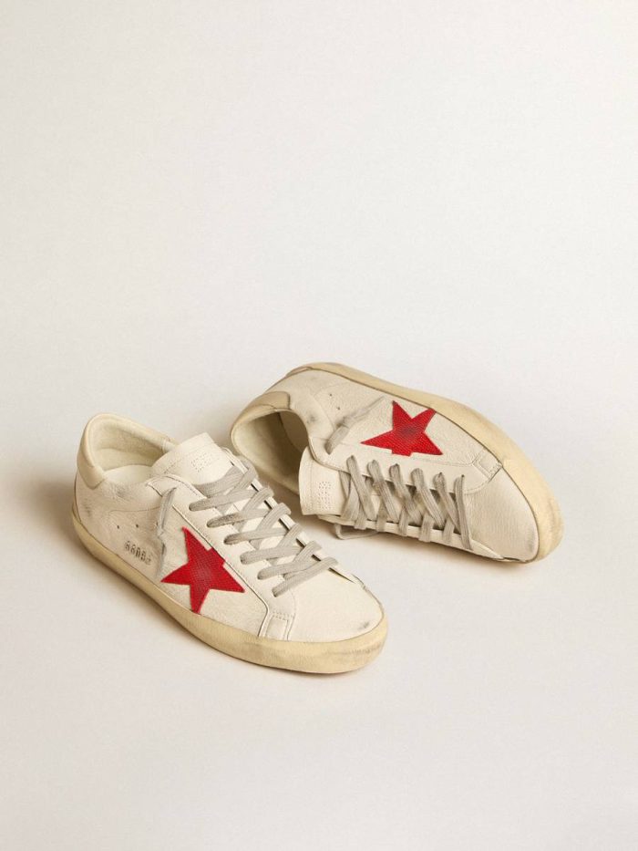 Men Super-Star Men's Super-Star In Nappa With Red Star And Cream Leather Heel Tab Golden Goose