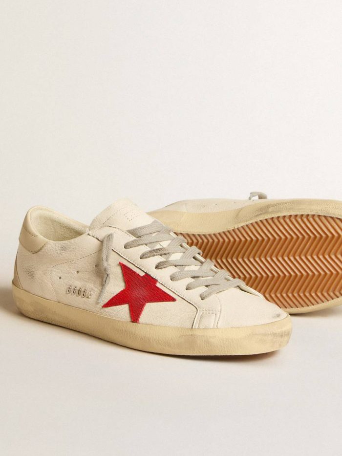 Men Super-Star Men's Super-Star In Nappa With Red Star And Cream Leather Heel Tab Golden Goose