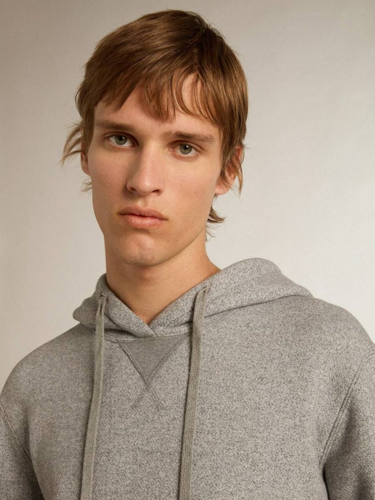 Men Sweatshirts Gray Melange Cotton Sweatshirt With Hood Golden Goose Gray Melange