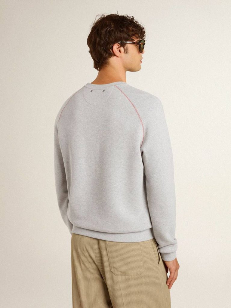 Men Sweatshirts Men’s Gray Round Neck Sweatshirt With Contrast Stitching Golden Goose Gray