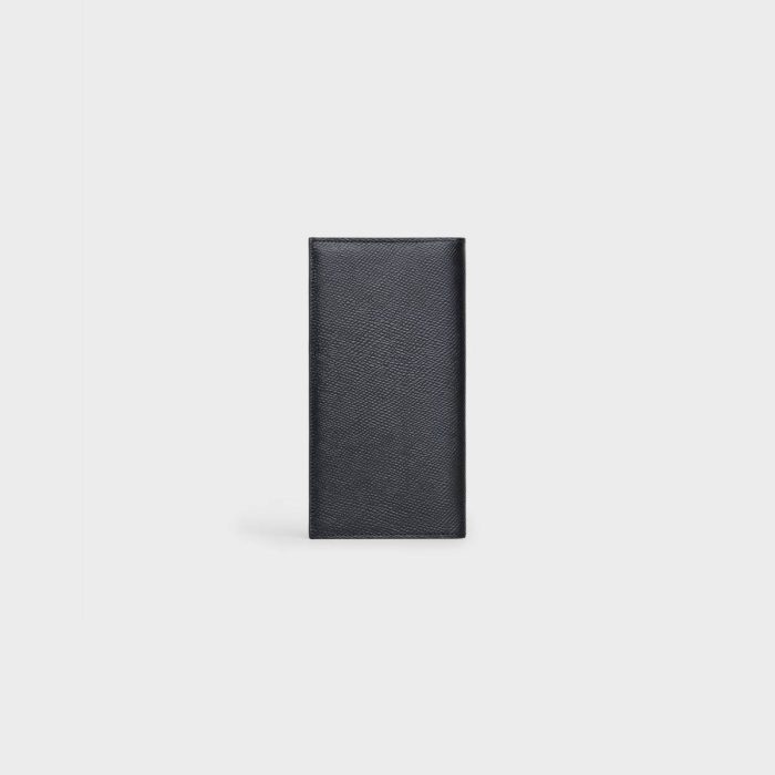 Men Wallets Celine Black Vertical Wallet With Coin Compartment In Grained Calfskin