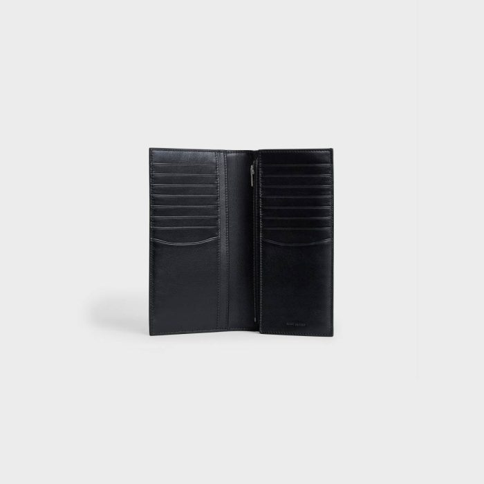 Men Wallets Celine Black Vertical Wallet With Coin Compartment In Grained Calfskin