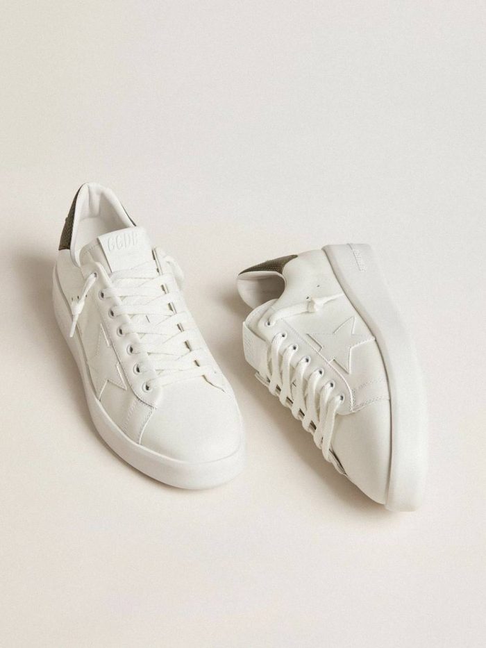 Men White Golden Goose Men's Purestar With White Leather Star And Dark Green Heel Tab Purestar