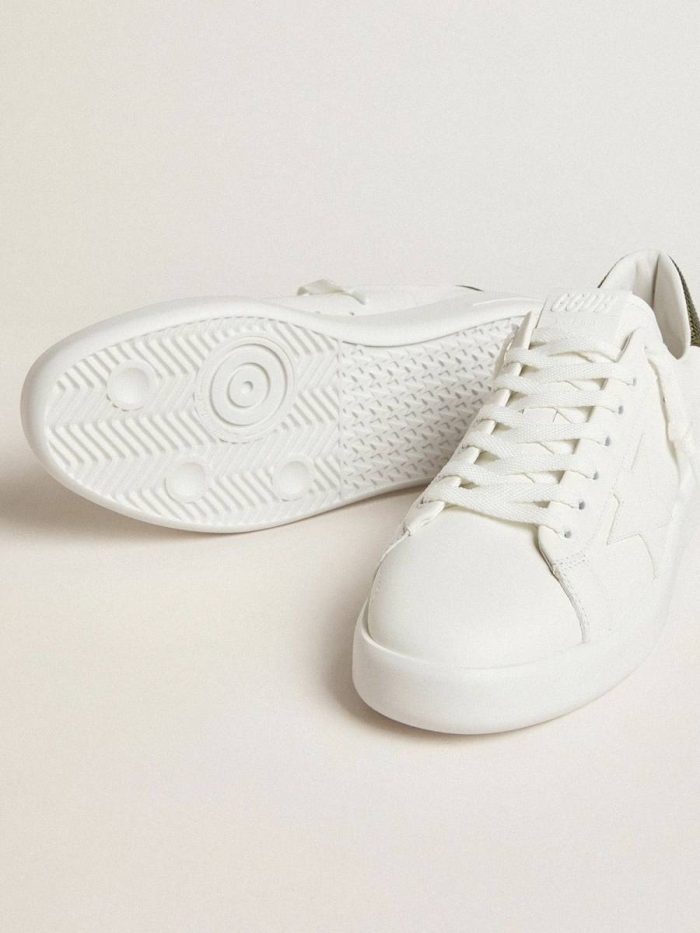 Men White Golden Goose Men's Purestar With White Leather Star And Dark Green Heel Tab Purestar