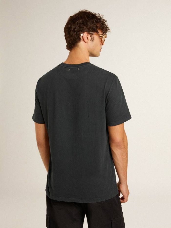 Men White Men’s Worn-Black Cotton T-Shirt With Print On The Front T-Shirts & Polo Shirts Golden Goose