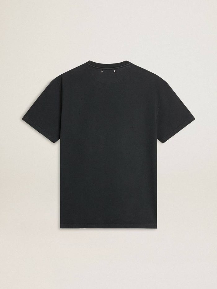Men White Men’s Worn-Black Cotton T-Shirt With Print On The Front T-Shirts & Polo Shirts Golden Goose