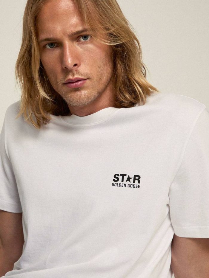 Men White Star Collection T-Shirt With Contrasting Black Logo And Star Golden Goose T-Shirts & Polo Shirts White