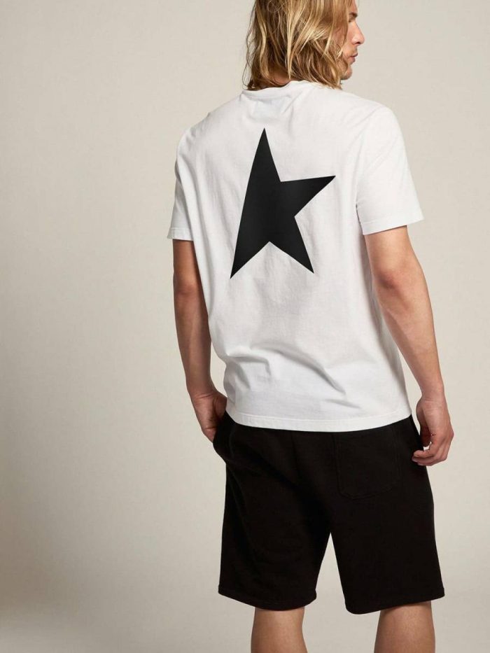 Men White Star Collection T-Shirt With Contrasting Black Logo And Star Golden Goose T-Shirts & Polo Shirts White