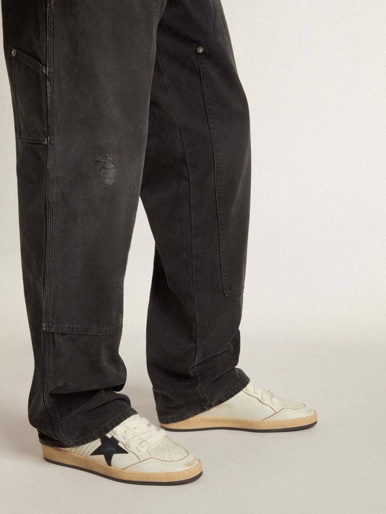 Men’s Ball Star With Black Leather Star And Green Leather Heel Tab Ball Star Men White Golden Goose