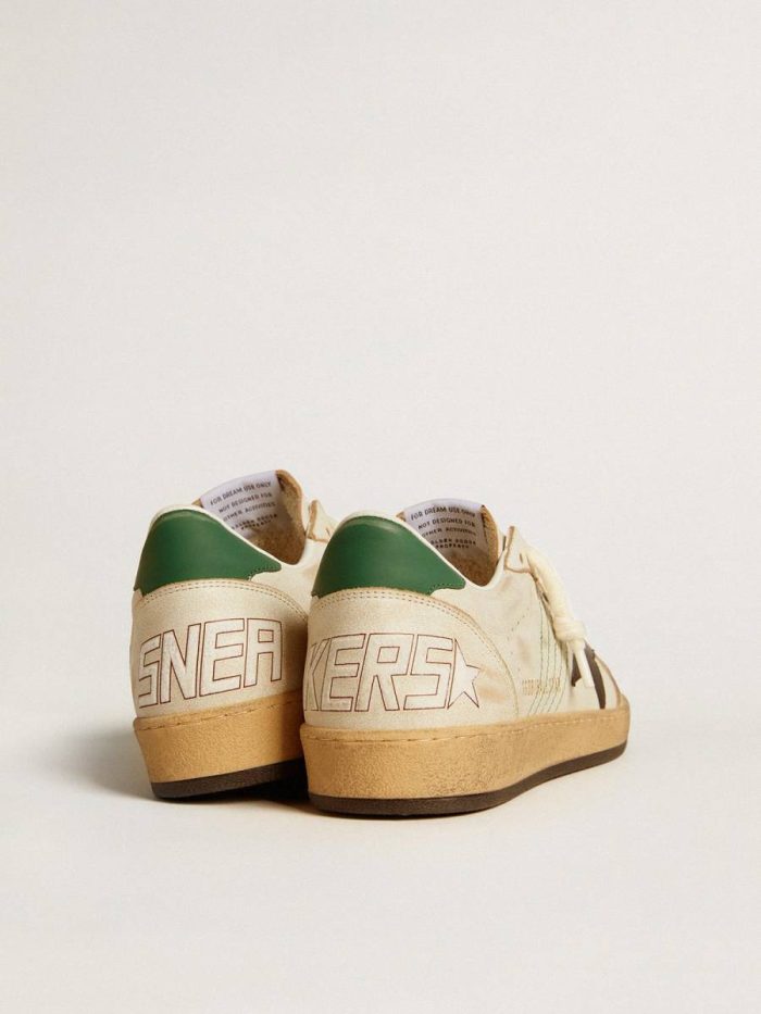 Men’s Ball Star With Black Leather Star And Green Leather Heel Tab Ball Star Men White Golden Goose
