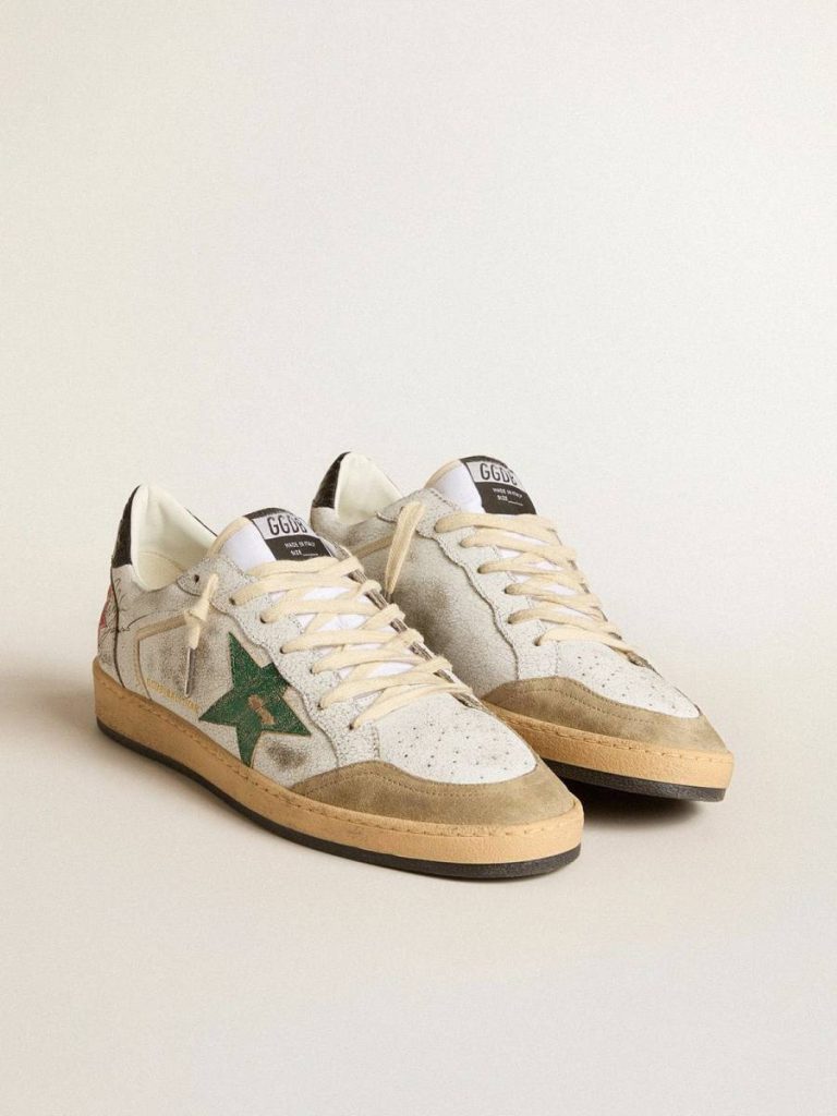 Men's Ball Star With Metallic Leather Star And Gray Leather Heel Tab Ball Star Golden Goose Men White