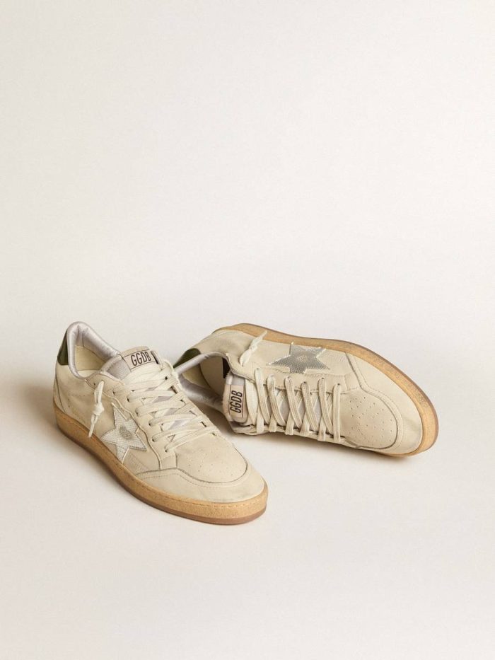 Men's Ball Star With Silver Leather Star And Green Leather Heel Tab Golden Goose Ball Star Worn White Men