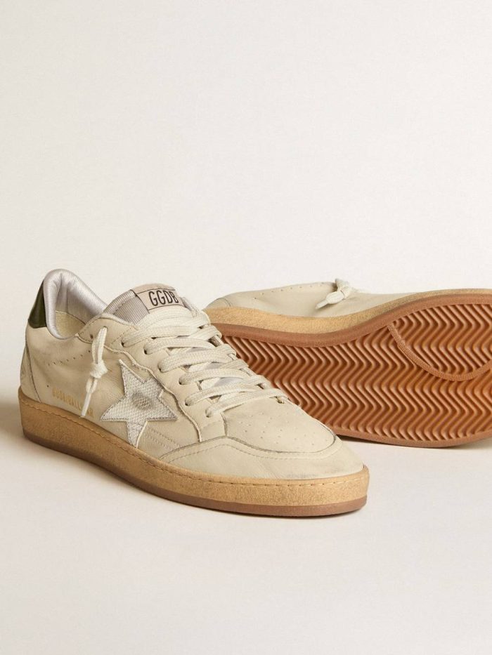 Men's Ball Star With Silver Leather Star And Green Leather Heel Tab Golden Goose Ball Star Worn White Men