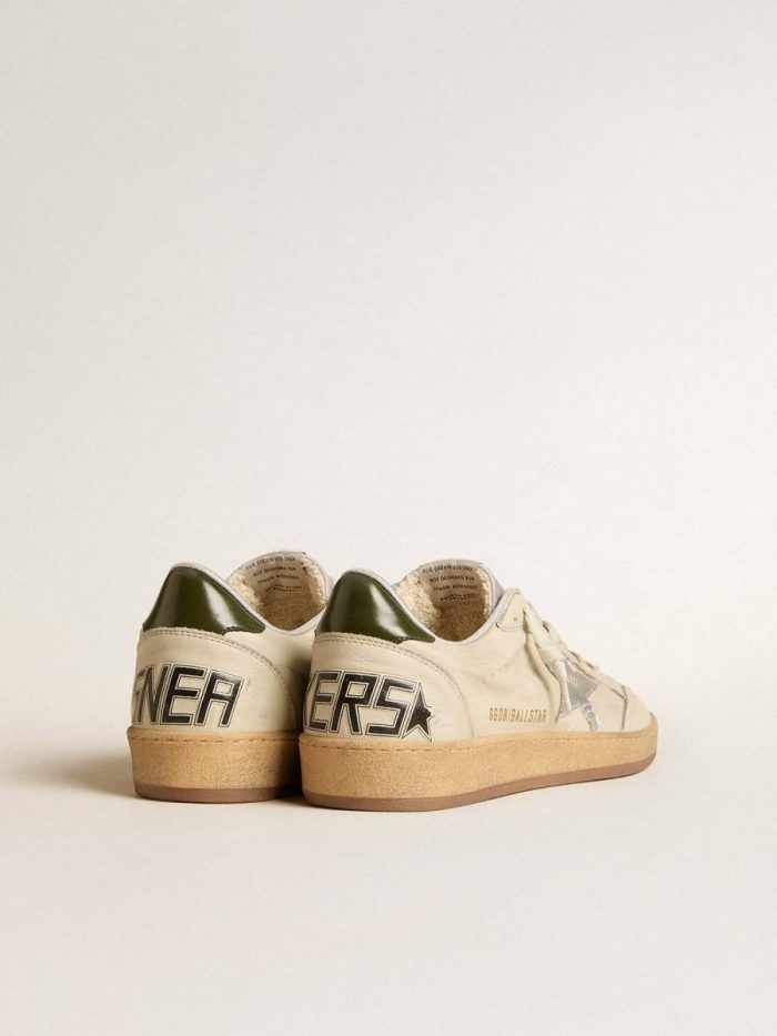 Men's Ball Star With Silver Leather Star And Green Leather Heel Tab Golden Goose Ball Star Worn White Men
