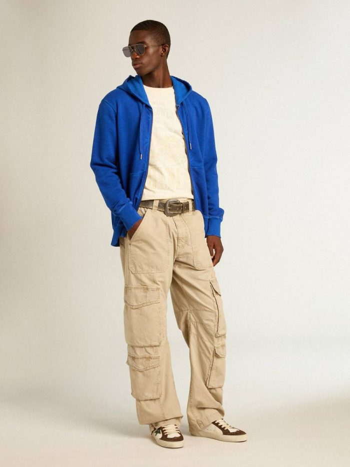 Men's Blue-Colored Hoodie With Lettering On The Back Blue Sweatshirts Golden Goose Men