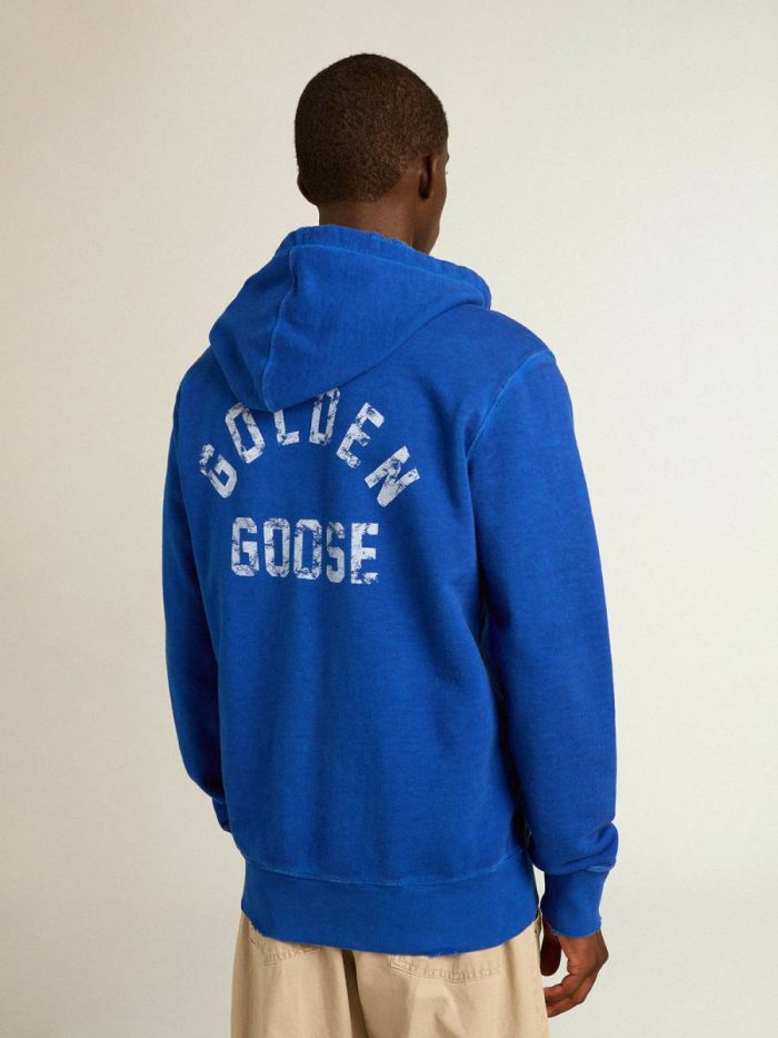 Men's Blue-Colored Hoodie With Lettering On The Back Blue Sweatshirts Golden Goose Men