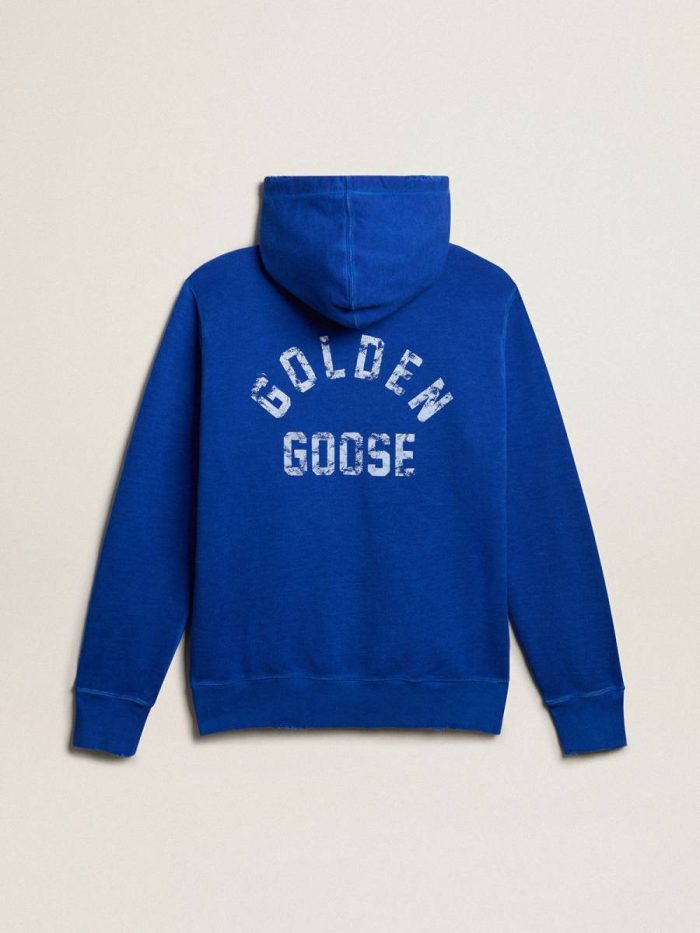 Men's Blue-Colored Hoodie With Lettering On The Back Blue Sweatshirts Golden Goose Men