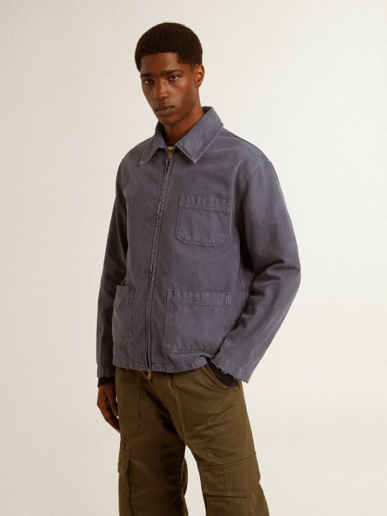 Men's Blue Jacket In Denim Cotton With Distressed Treatment Blue Men Golden Goose Coats & Jackets