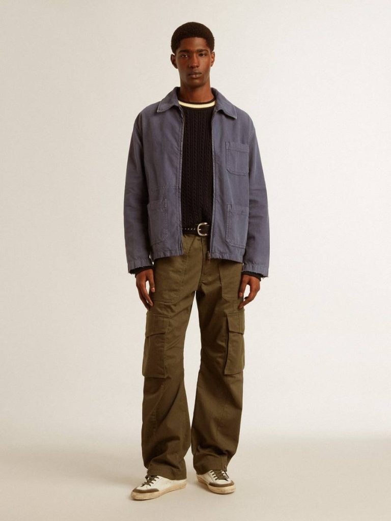 Men's Blue Jacket In Denim Cotton With Distressed Treatment Blue Men Golden Goose Coats & Jackets