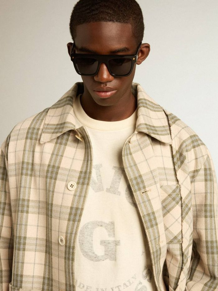 Men’s Cotton T-Shirt In Aged White With Faded Lettering T-Shirts & Polo Shirts Men Golden Goose Aged White