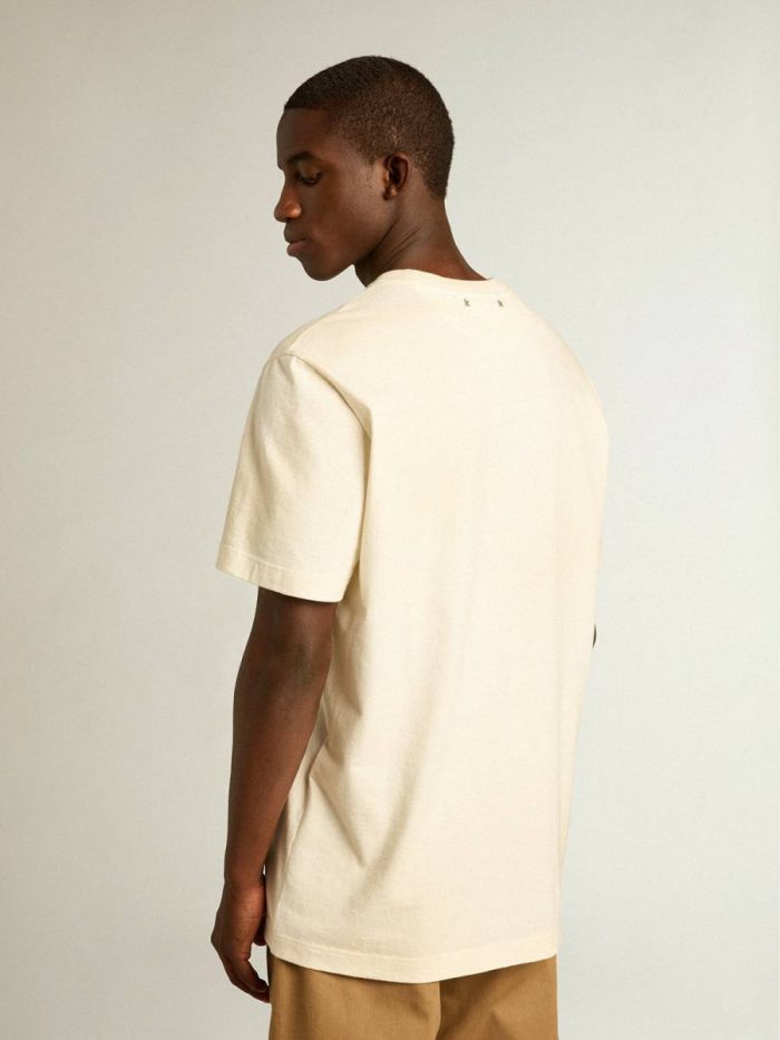 Men’s Cotton T-Shirt In Aged White With Faded Lettering T-Shirts & Polo Shirts Men Golden Goose Aged White