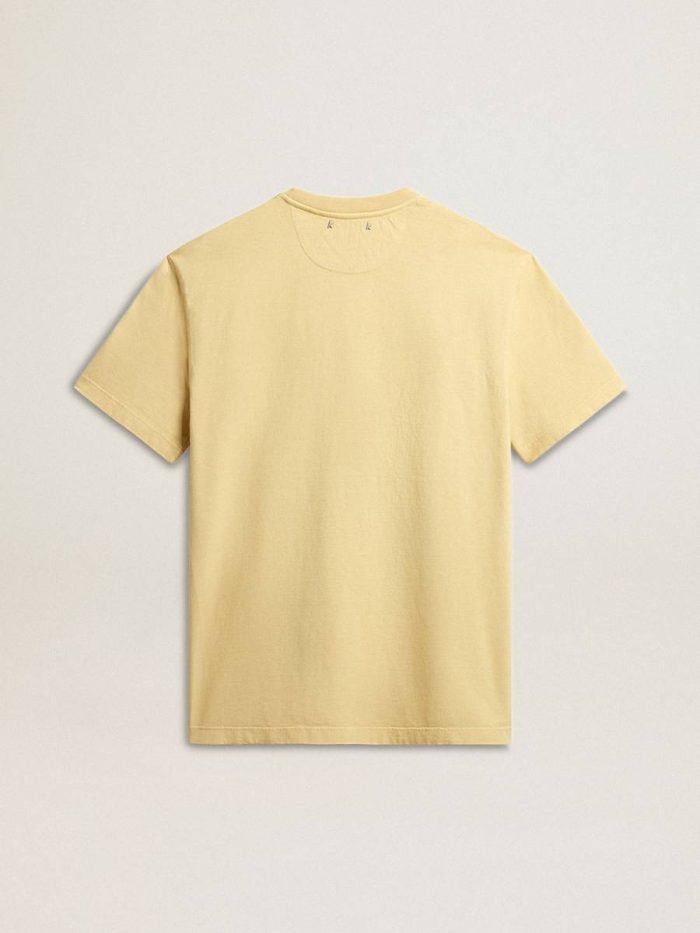 Men's Cotton T-Shirt In Pale Yellow With Faded Lettering Golden Goose T-Shirts & Polo Shirts Men Pale Yellow