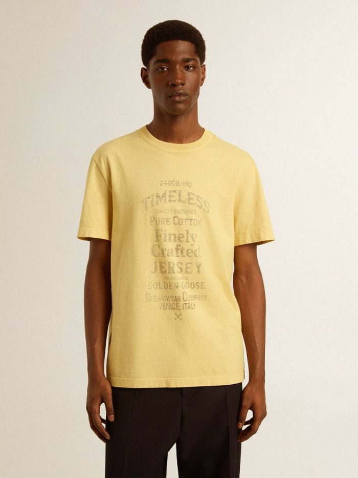 Men's Cotton T-Shirt In Pale Yellow With Faded Lettering Golden Goose T-Shirts & Polo Shirts Men Pale Yellow