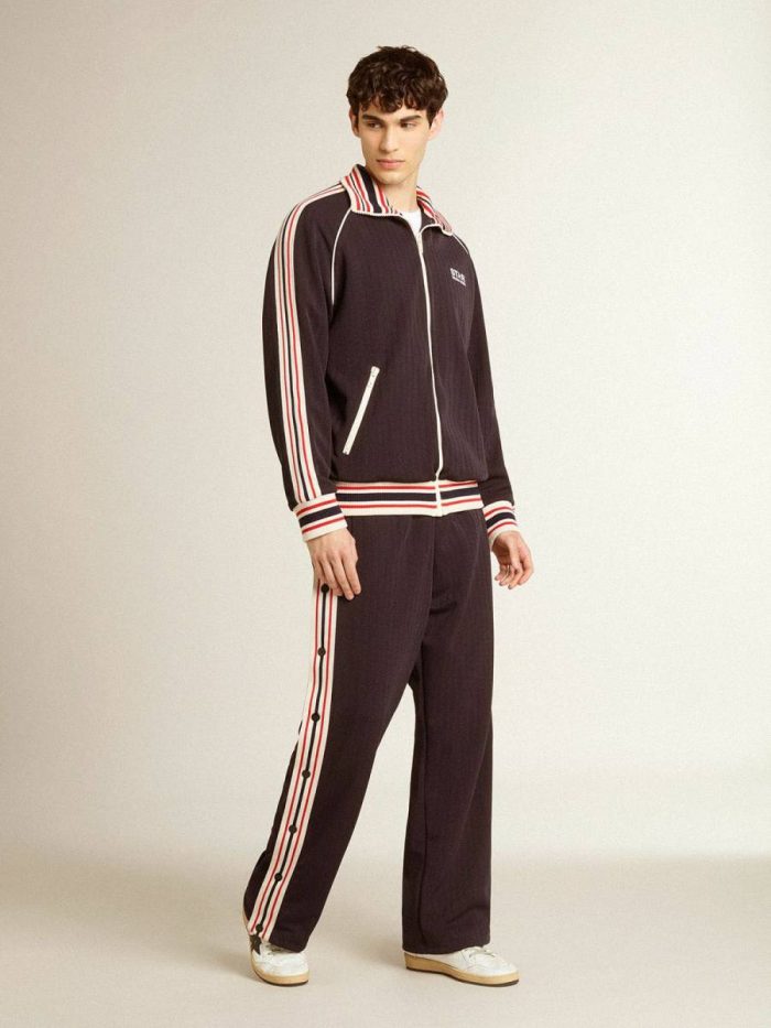Men’s Dark Blue Zipped Sweatshirt With White Logo Sweatshirts Dark Blue Golden Goose Men