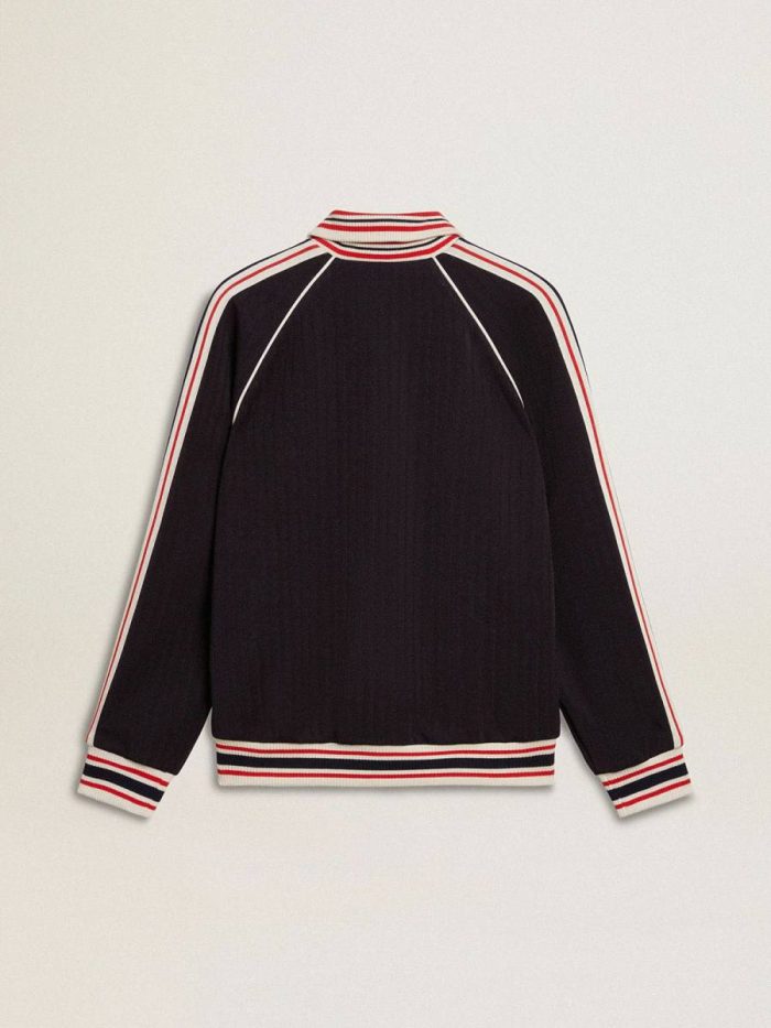 Men’s Dark Blue Zipped Sweatshirt With White Logo Sweatshirts Dark Blue Golden Goose Men