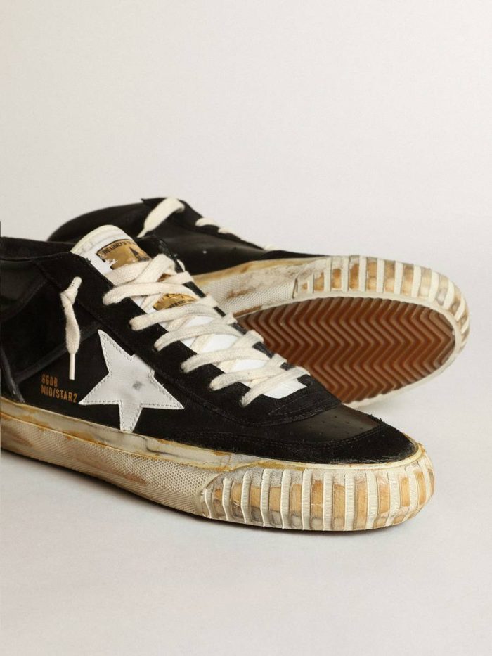 Men’s Mid Star In Black Nappa And Suede With White Leather Star Mid Star Men Golden Goose