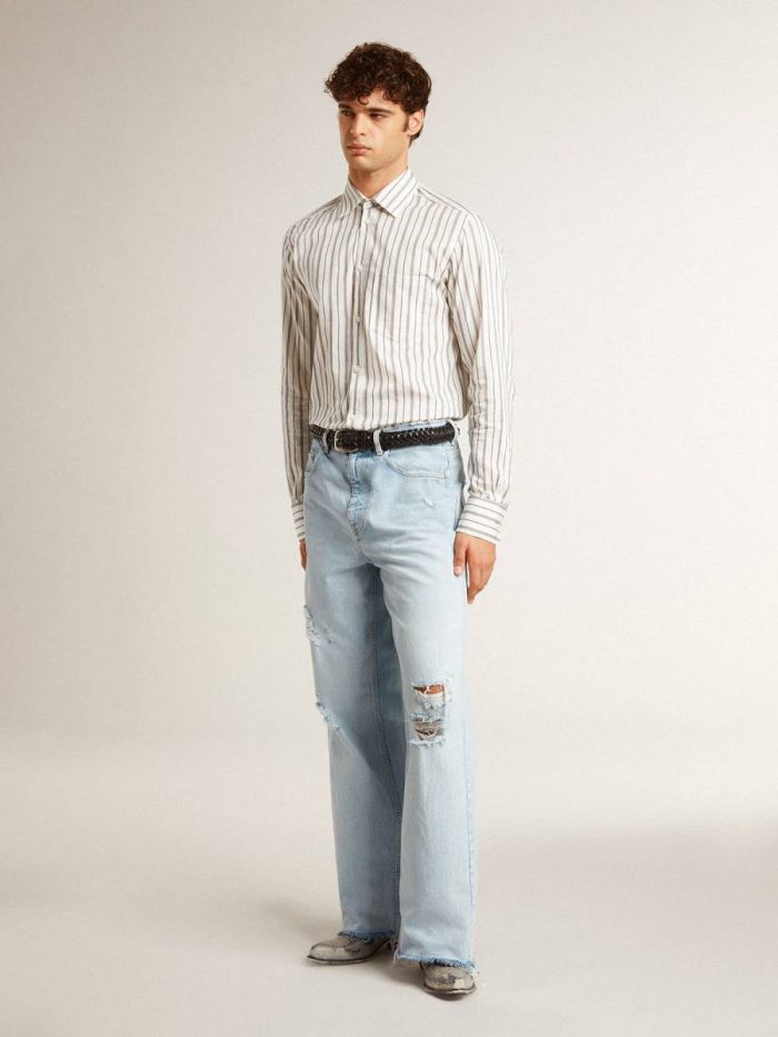 Men’s Pants In Lived-In Effect Denim Light Blue Golden Goose Men Jeans & Pants